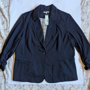 41 Hawthorn Benson Knit 3/4 Ruched Sleeve Lined Navy One Button Blazer 2XL